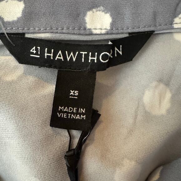 41 Hawthorn Split Neck Blouse Women’s Gray White Polka Dot Short Sleeve XS NWT - Picture 6 of 7